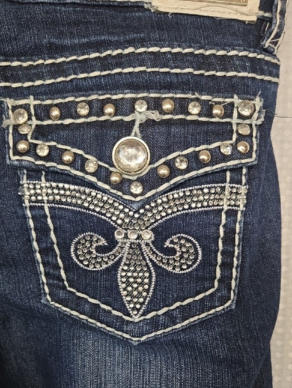 Mi Dark Blue Bootcut Jeans with Embellished Back Pockets